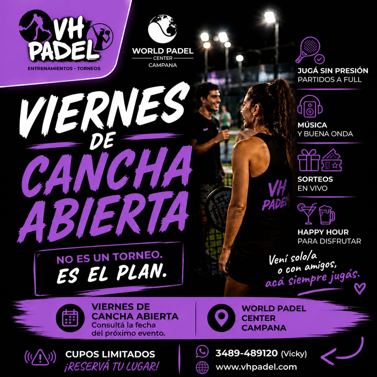 Flyer promocional del torneo CANCHA ABIERTA DAMAS 