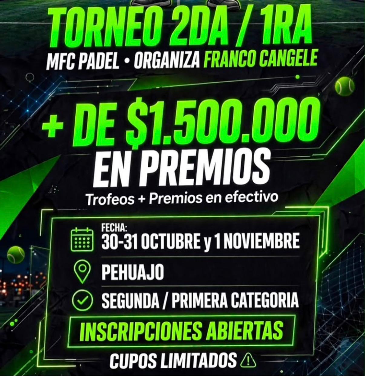 Flyer promocional del torneo TORNEO 2DA - 1RA CABALLEROS