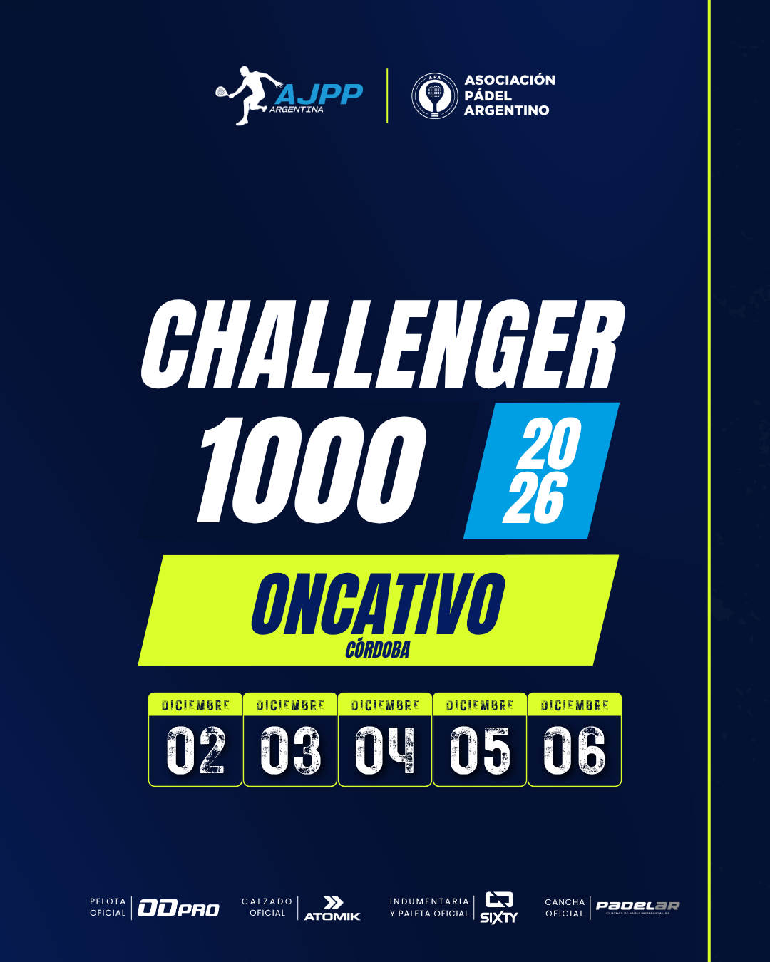 Flyer promocional del torneo ONCATIVO | 1000 | CHALLENGER