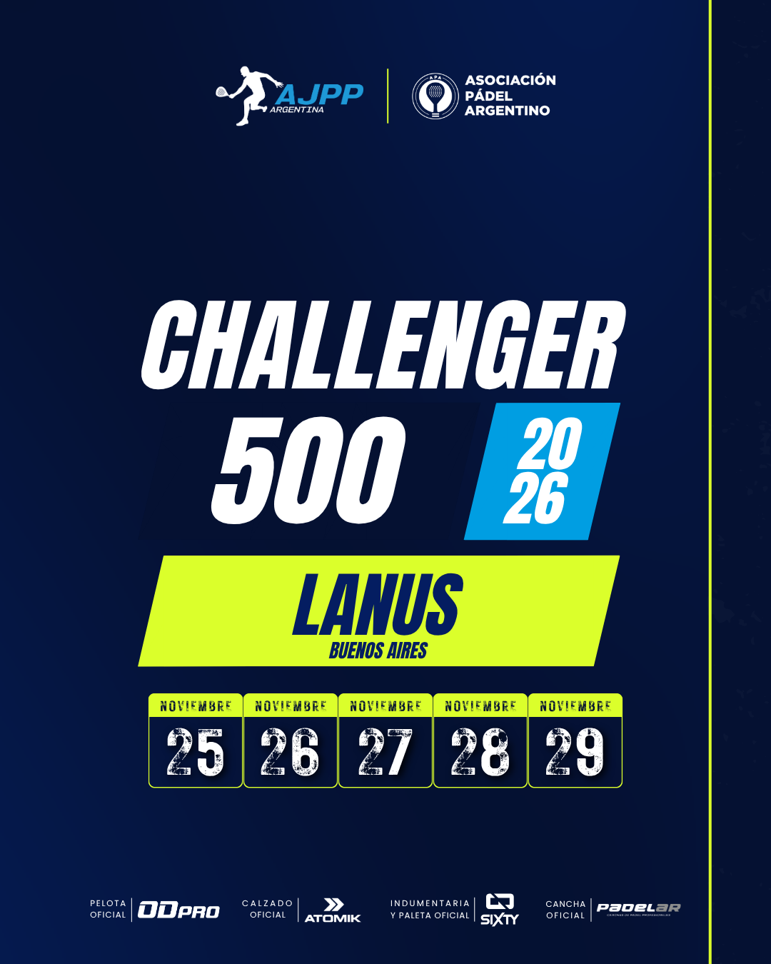 Flyer promocional del torneo LANUS | 500 | CHALLENGER