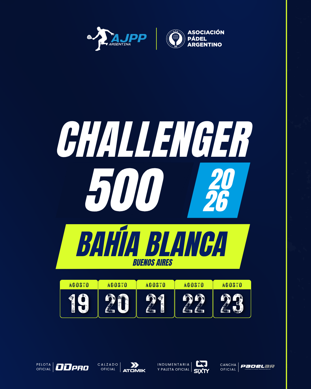 Flyer promocional del torneo BAHIA BLANCA | 500 | CHALLENGER