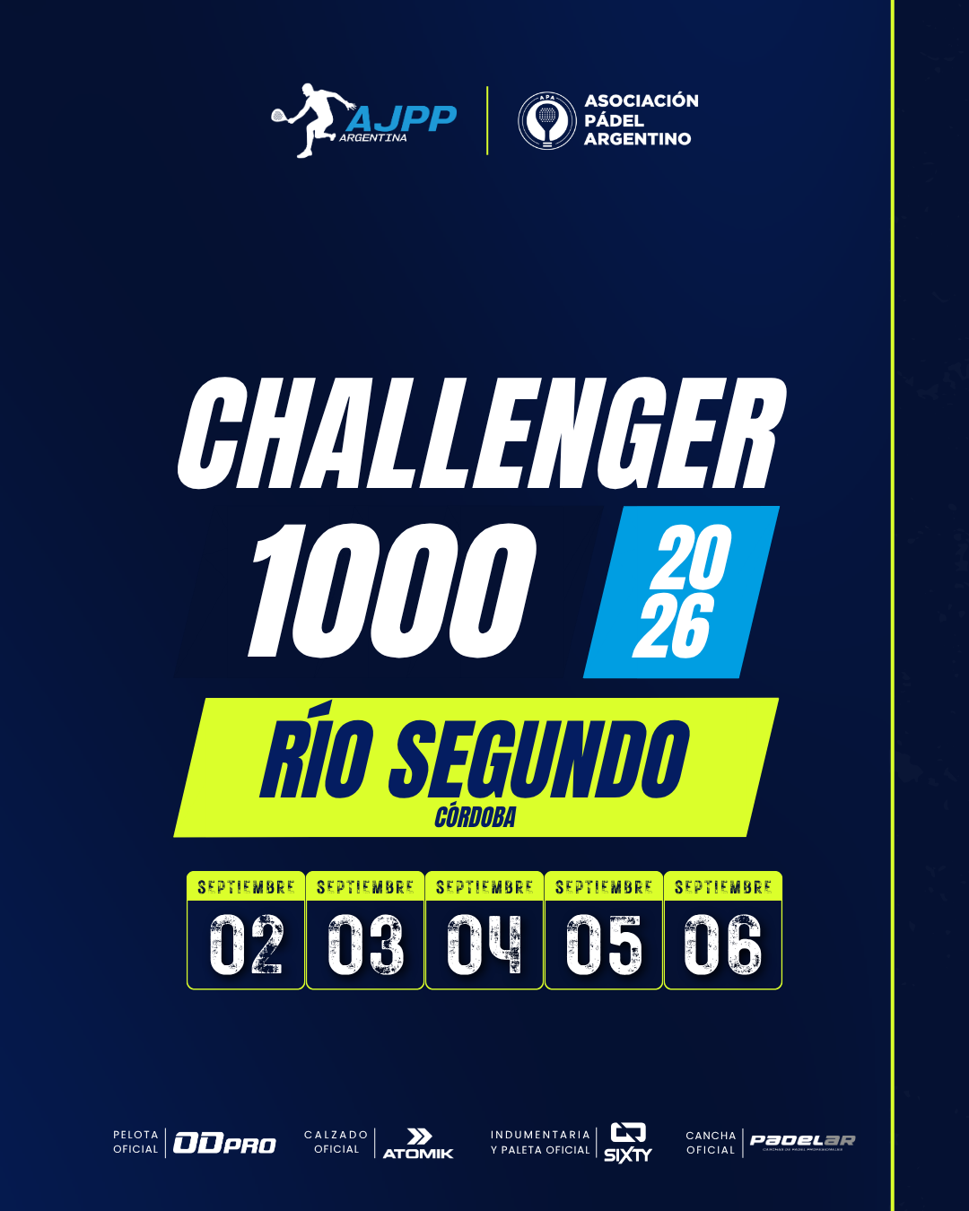Flyer promocional del torneo RIO SEGUNDO | 1000 | CHALLENGER