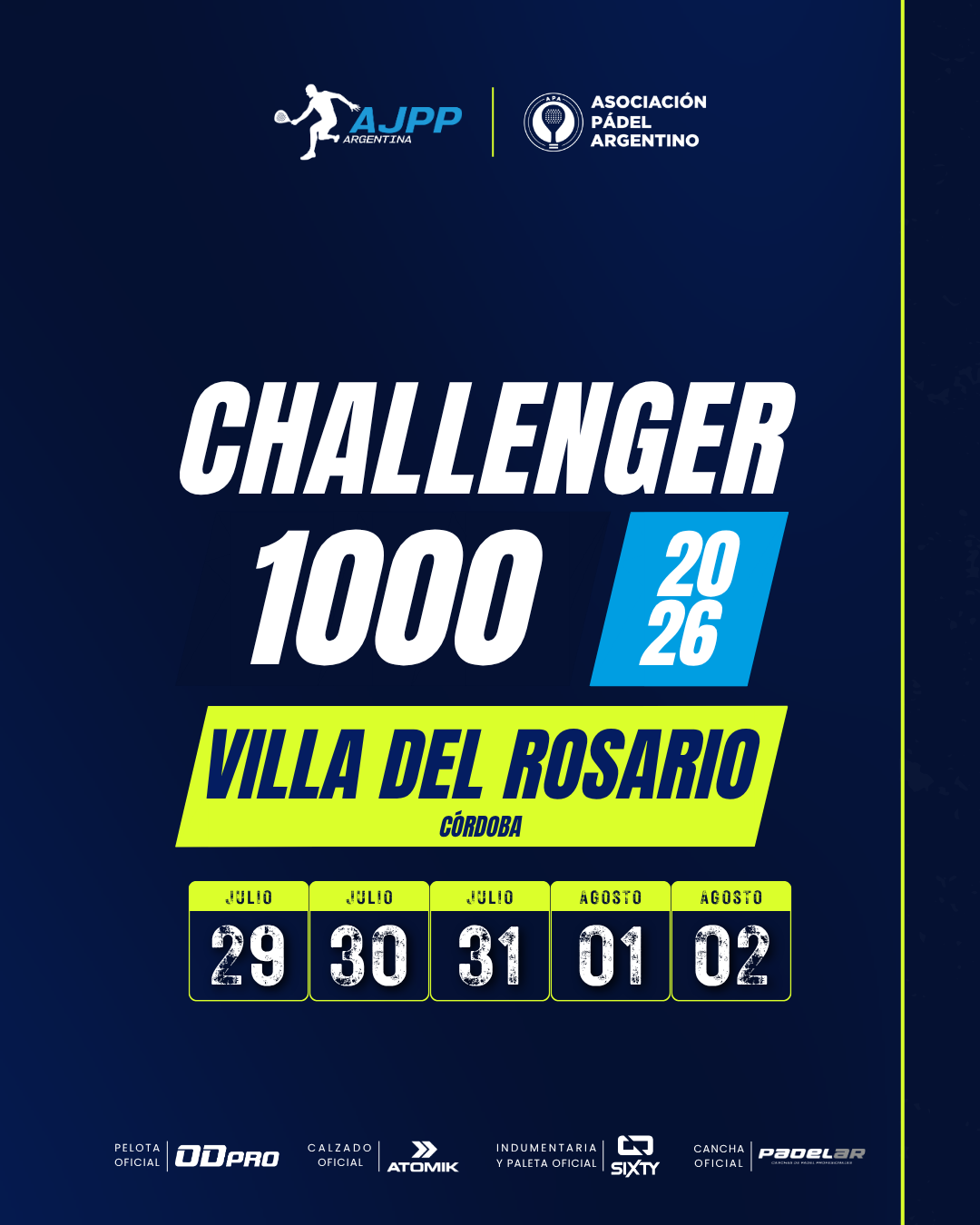 Flyer promocional del torneo VILLA DEL ROSARIO | 1000 | CHALLENGER